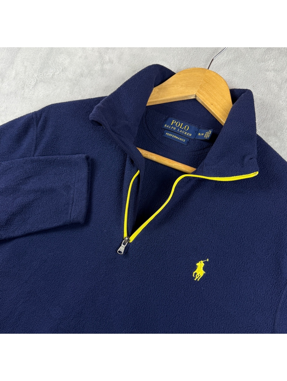 Polo Ralph Lauren Men’s S Performance Fleece 1/4 Zip Pullover Navy Yellow Pony